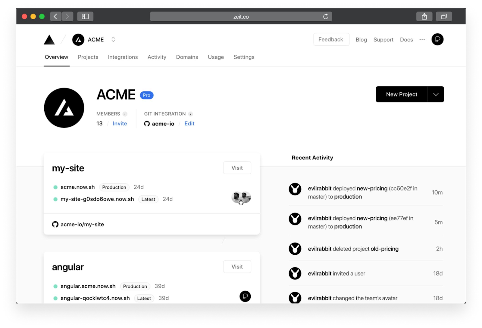 Vercel dashboard redesign